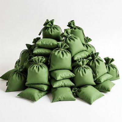 Pile of Green Drawstring Bags