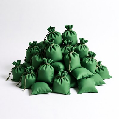 Pile of Green Drawstring Bags