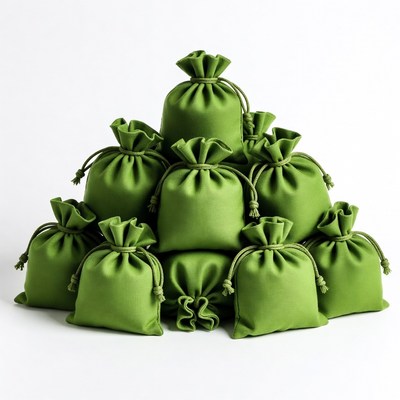 Stack of Green Drawstring Pouches