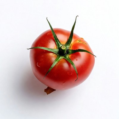 Fresh red tomato with green stem