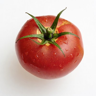 Fresh red tomato with water droplets