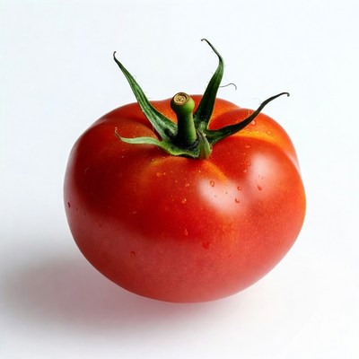 Fresh red tomato with green stem