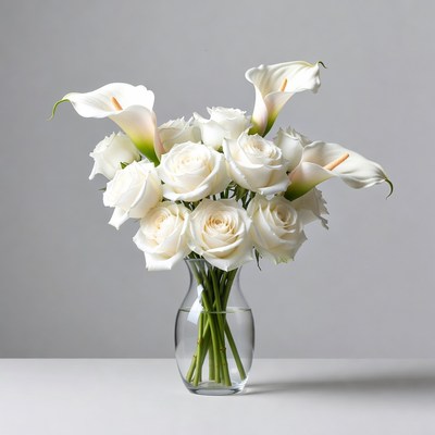 White Calla Lilies and Roses Bouquet