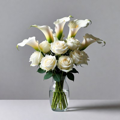 White Calla Lilies and Roses Bouquet