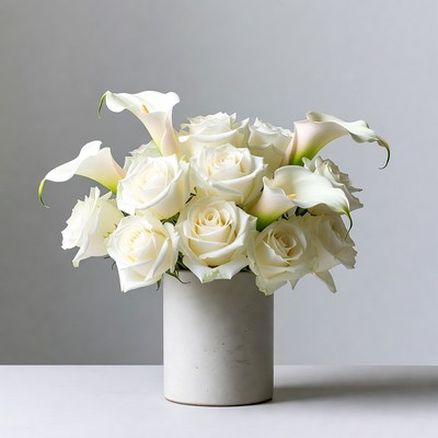 White Calla Lilies and Roses Bouquet