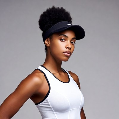 African-American woman in tennis visor