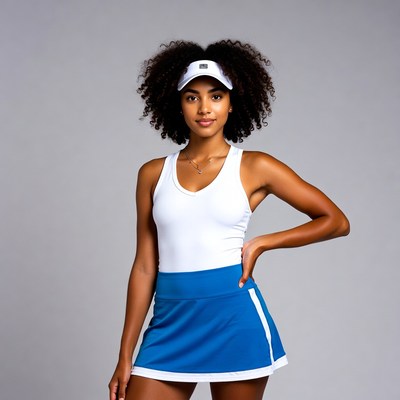 Black woman in tennis outfit