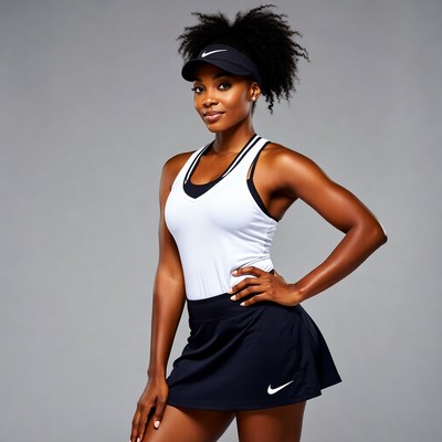 African-American woman in Nike tennis outfit