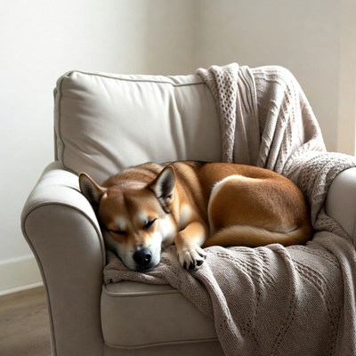 Shiba Inu sleeping on armchair