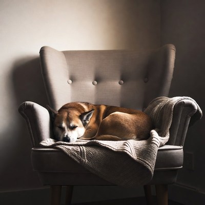 Sleeping dog on armchair