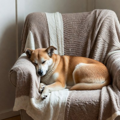 Dog sleeping on armchair