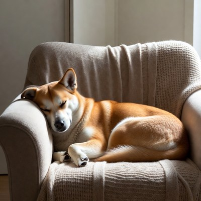 Shiba Inu sleeping on armchair