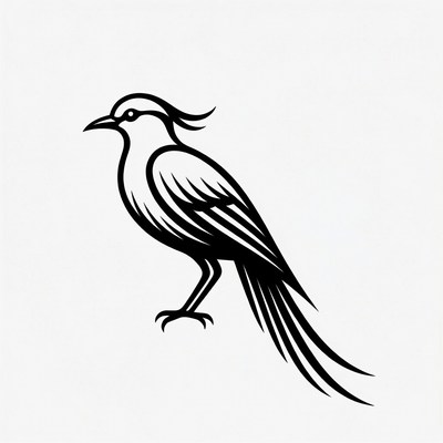 Black line art phoenix bird