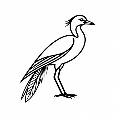 Black line drawing of egret