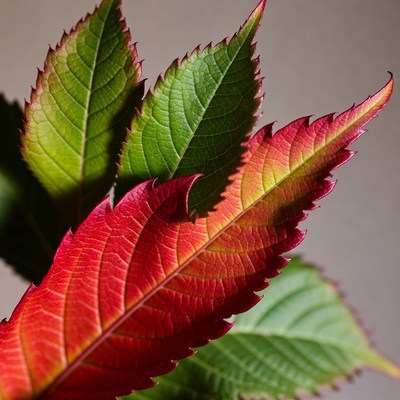 Vibrant Green and Red Autumn Leaves