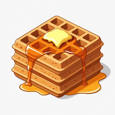 Stack of waffles with butter and syrup