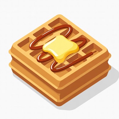 Waffle with butter and chocolate syrup