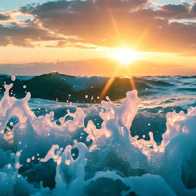 Ocean Waves Crashing at Sunset
