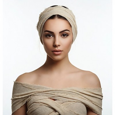 Woman in beige mummy bandages