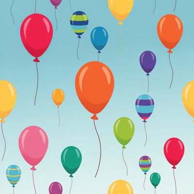 Colorful Balloons Floating on Blue Background