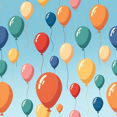 Colorful Balloons Floating on Blue Background