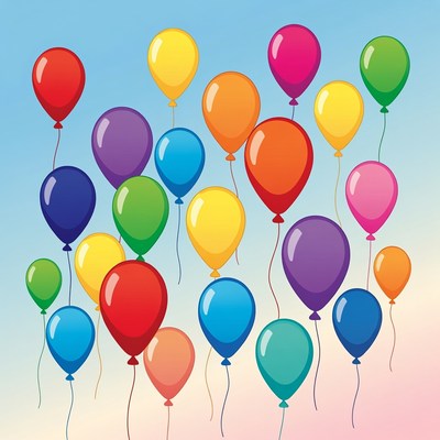 Colorful Balloons Floating on Blue Background