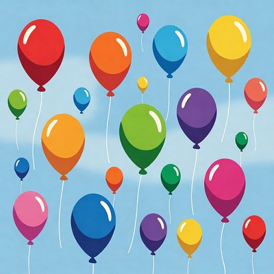 Colorful Balloons Floating on Blue Sky