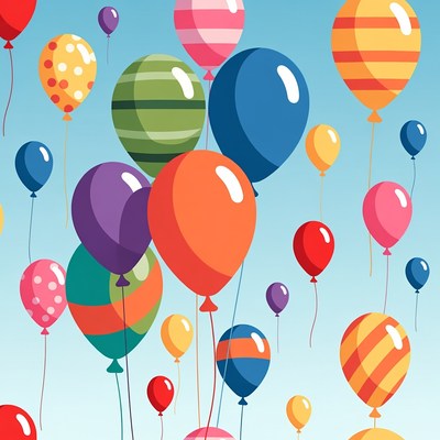 Colorful Balloons Floating on Blue Background