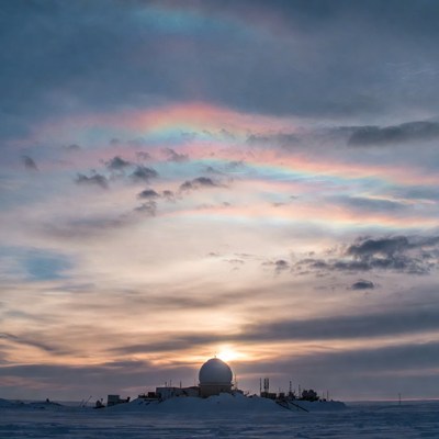 Sun Dogs Over Snowy Radar Station