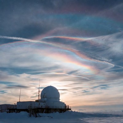 Radar Dome with Aurora Snowy Landscape