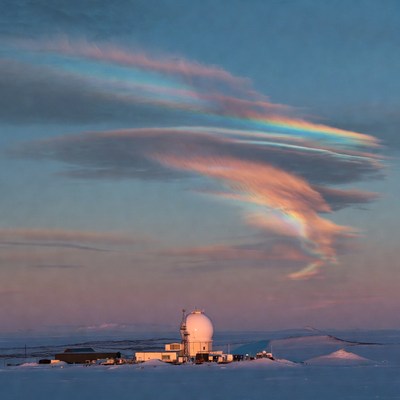 Radar Station with Iridescent Clouds
