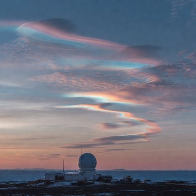 Iridescent Nacreous Clouds over Radar Station