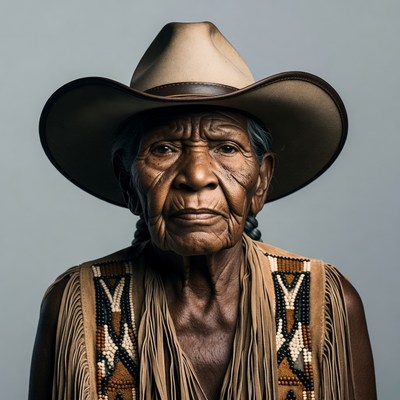 Elderly Indigenous man in cowboy hat