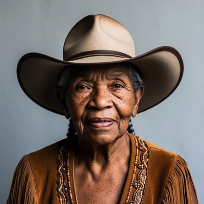 Elderly African-American woman in cowboy hat