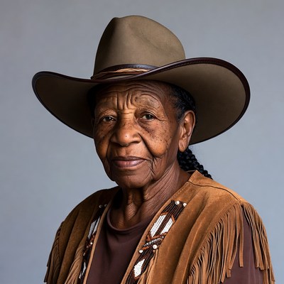 Elderly African-American woman in cowboy hat