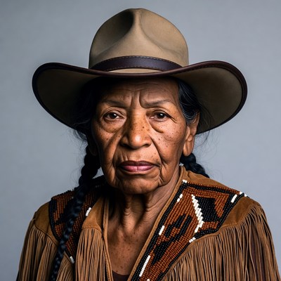 Indigenous woman in cowboy hat
