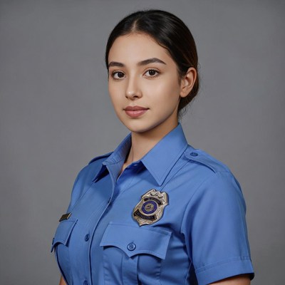 Asian woman in police uniform