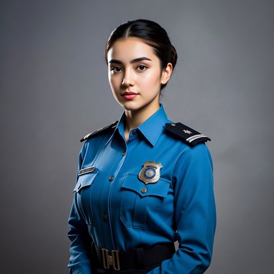 Asian woman in blue police uniform