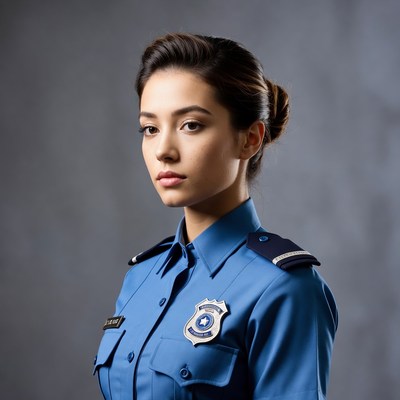 Asian woman in police uniform