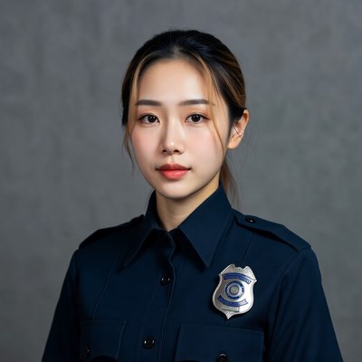 Asian woman in police uniform