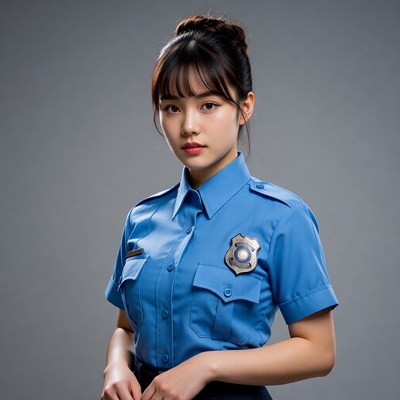 Asian woman in police uniform