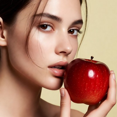 Woman biting red apple