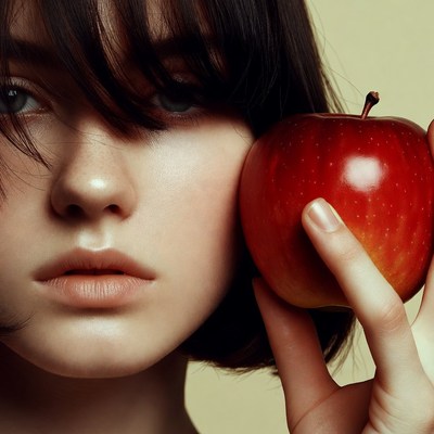 Woman holding red apple