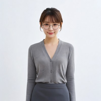 Asian woman in glasses and cardigan