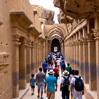 Tourists Walking in Ancient Egyptian Temple