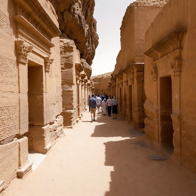 Tourists Walking in Ancient Rock Tombs