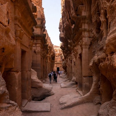Tourists Walking in Petra Siq Canyon