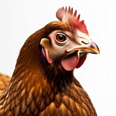 Brown hen on white background