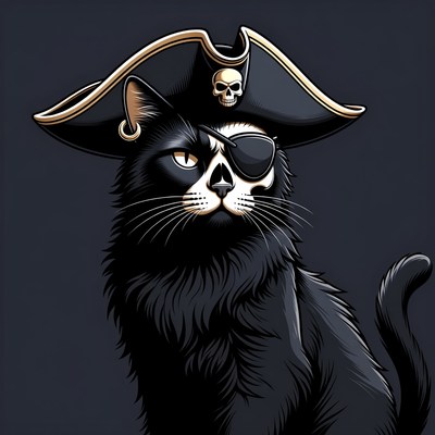 Pirate Cat with Eyepatch and Skull