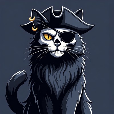 Pirate Cat with Skull Face